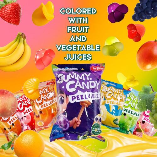Wellspring Peelable Gummy Candies Individually Wrapped, 7 Friuts in 7 Variety Packs Peelable Fruit-Shaped Gummies Candy, Net 350g/12.35oz Chewy Peeling Candy Gummy Snacks, Real Fruit Juice (≥30%)