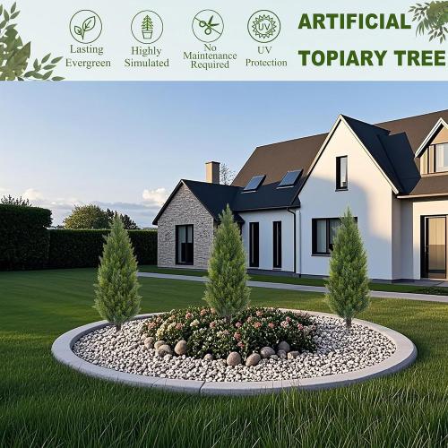 ECOLVANT 3FT Artificial Cedar Topiary Trees with Ground Spike, Set of 2 Faux Cypress Plants UV Resistant Artificial Pine Shrubs Fake Bushes for Outdoor Indoor Front Porch Garden