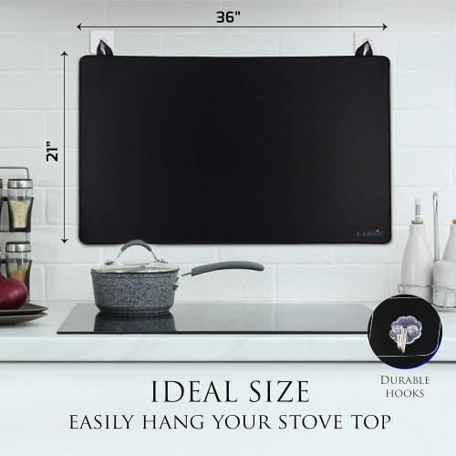 Larsic Stove Cover - Protects Electric Stove Washer Dryer Top. Anti-Slip Coating Waterproof Stove Gap Foldable Prevent Scratching, Expands Usable Space (36X21, Black)