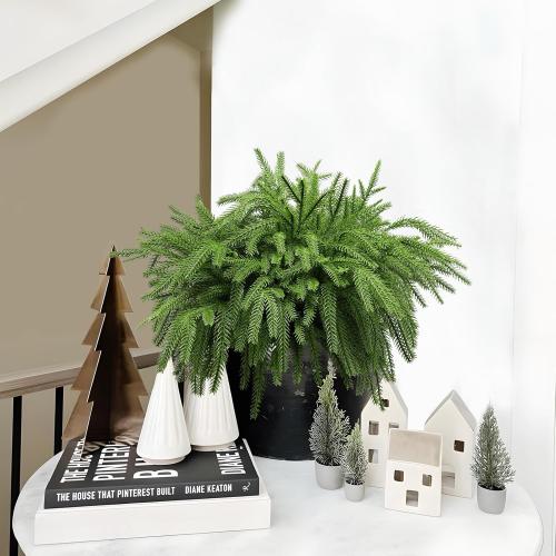 16PCS 18.5 inches Christmas Norfolk Pine Branches,Artificial Faux Greenery Stem,Norfolk Pines Picks for Garland Wreath Xmas and Home Garden Decor