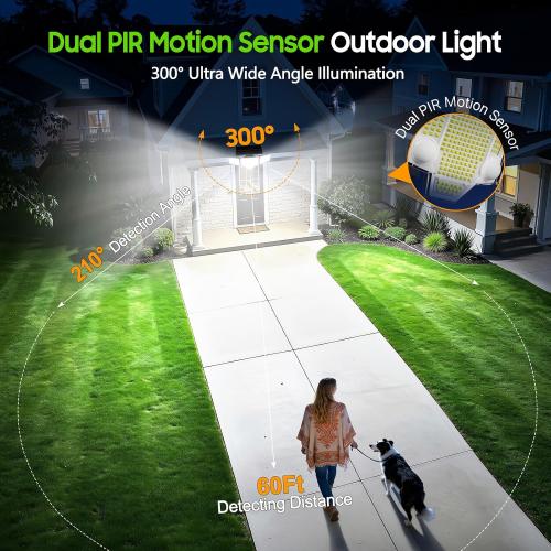 Solar Flood Lights,4000LM 366LED Dual Motion Sensor Outdoor Lights