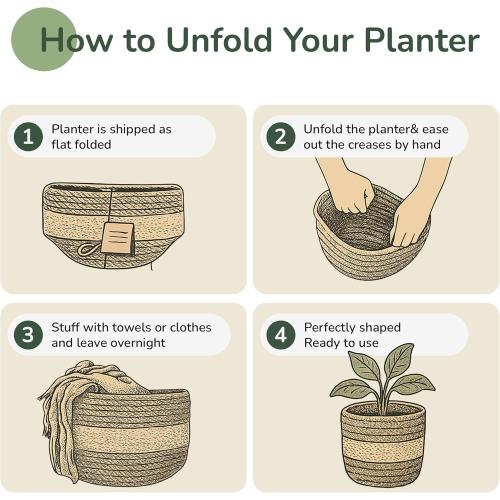 Jute Planter Basket-Woven Jute Rope Covers for Decorating Indoor/Outdoor Succulents, Small Plant Pots-Set of 3-Multi-Purpose Storage Bins 4.5 Inches -Modern Style Decor -Natural Jute