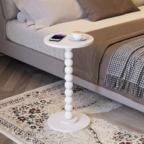 Small Round Side Table, Drink Table for Small Spaces, Pedestal End Table for Living Room, Modern Accent Nightstand with Solid Wood Leg for Bedroom, Corners and Office White Color UTBT005W