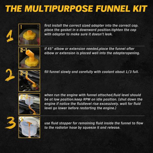 ELEAD No-Spill Coolant Funnel Kit - 19-Piece Radiator Funnel burping kit, coolant Bleeder kit, Extra Funnels and Adapters for Universal Vehicle