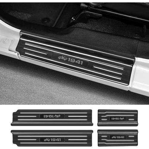 Color Black 4PCS Door Sill Protector for Jeep Wrangler JL JLU 2018-2025 2026 & Gladiator JT 2020-2025 2026 Accessories Stainless Steel Front and Rear Door Car Pedal Kick Protection (Black Brushed)