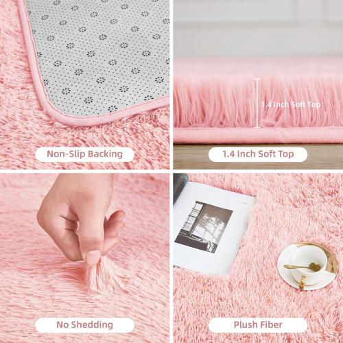 Litanika 4x6 Shag Area Rug for Living Room Bedroom, Pink High Pile Soft Plush Shaggy Furry Cute Bedside Playroom Dorm Carpet, Non-Slip, Non-Shedding Modern Indoor Floor Rug