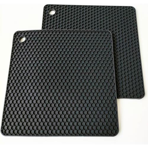 Silicone Trivet, Set of 2, Heat Resistant, Anti-Slip, Pot Holder, Lid Opener, Coaster, Stylish (Black)
