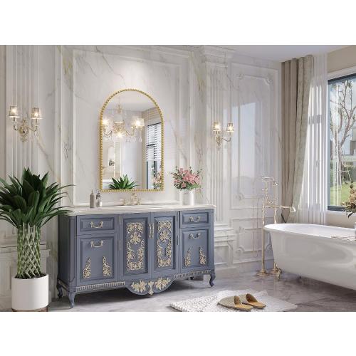 Arched Mirror for Wall, 24x32 Gold Arch Bathroom Vanity Mirror, Metal Flower Frame Decorative Arch Wall Mirror, Antique Gold Arched Mirror for Washroom, Bedroom, Entryway, Living Room