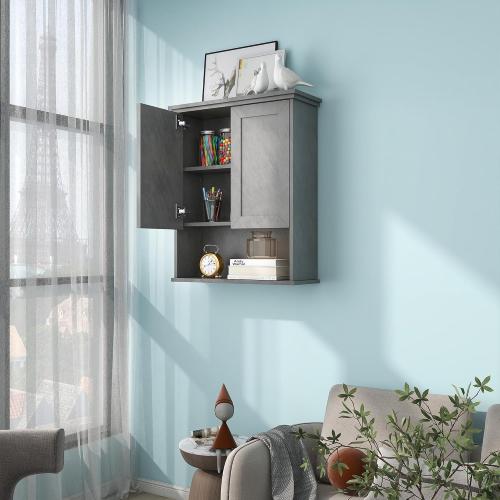 VANIRROR Bathroom Wall Cabinet Over Toilet Storage Cabinets 25x30 inchs | Above Toilet Wood Medicine Cabinets for Kitchen Wall Mounted Cabinet with 2 Door & Adjustable Shelf Texture Grey