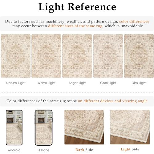 9x12 Beige Washable Vintage Area Rug for Living Room Bedroom Soft Tranditional Non Slip Large Throw Rug Lightweight Floral Low Pile Distressed Carpet Office Playroom Home Decor