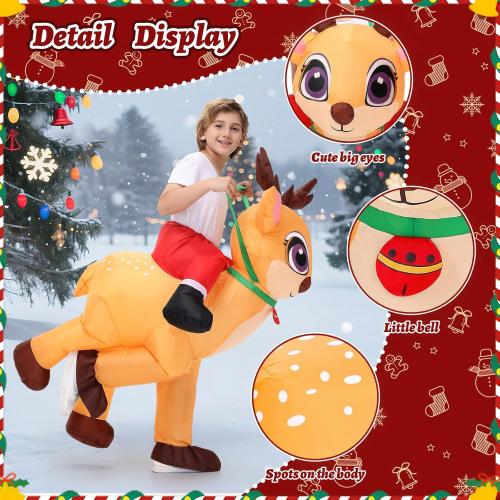 Inflatable Reindeer Costume Kids - Blow Up Elk Deer Halloween & Christmas Costume for Boys & Girls Cosplay