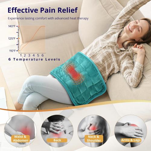 Heating Pad, Weighted Heating Pad with Massaging Vibrations, FSA Eligible HSA, 6 Heat Settings & 4 Massage Modes,Soothing Warmth for Back & Shoulders, 12 x 24,Light Blue