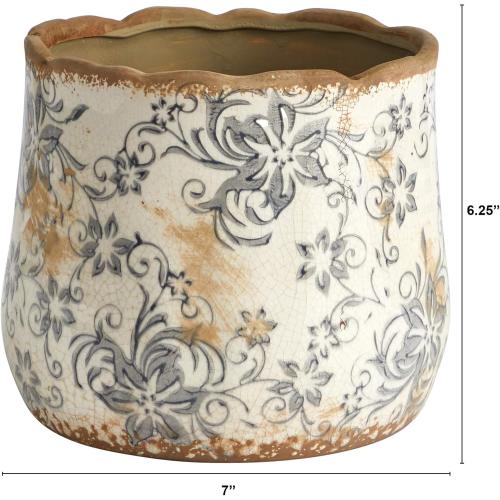 Nearly Natural  Tuscan Ceramic Gray Scroll Planter