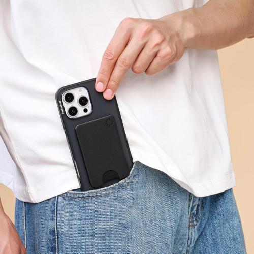 PopSockets Minimalist Slim Phone Wallet, Phone Card Holder, Wireless Charging Compatible, Wallet Without Grip Compatible with MagSafe - Black