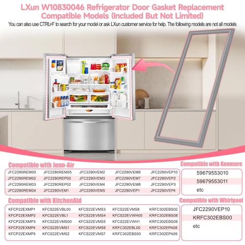 LXun Upgrade W10830046 Refrigerator Door Gasket Compatible with Maytag Kenmore Whirlpool Refrigerator Door Parts W10163997 for Whirlpool Freezer Door Seal W10443241 ERP12069725 AP6048305 PS12069725 ‼️has stains‼️