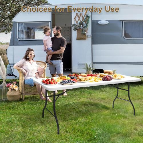 Heavy Duty 6ft Folding Table, Portable Fold-in-Half 6 Foot Foldable Table, Table of Utility Dining Indoor Outdoor with Carrying Handle for Camping Picnic and Party, White