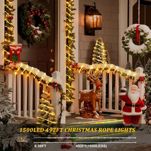Heceltt 492ft LED Rope Lights Outdoor,1500 LED Tube Lights with 8 Modes, IP65 Waterproof LED Rope Lighting for Patio Eaves Pool Party Backyards Garden Holiday Lights Decoration(Warm White)