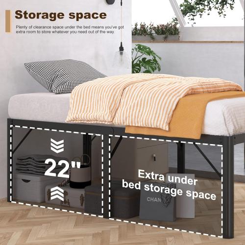Size 24 Inch High Full Bed Frame with Rounded Corner, Heavy Duty Metal Bed Frame Full Under-Bed Storage Space, No Box Spring Needed, Noise Free, Easy Assembly, Black