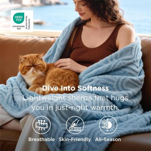Bedsure Blue Throw Blanket for Couch - Super Soft & Cozy Summer Blankets for Women, Fluffy Fleece Throw for Girls, for Women, Ideal for Room, Home & Bedroom Decor, 50x60 Inches
