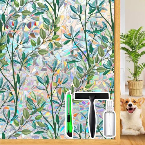 Rainbow Privacy Film with Cutting Line, 3D Decals Stained Glass Window Clings, Static Cling Window Sticker, Suncatcher - 35.4 x 78.7