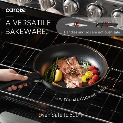 CAROTE Pots and Pans Set Non Stick, Cookware Set Detachable Handle, Nonstick Induction Kitchen Sets Non Stick with Removable Handle, RV Cook Ware, Oven Safe, Black