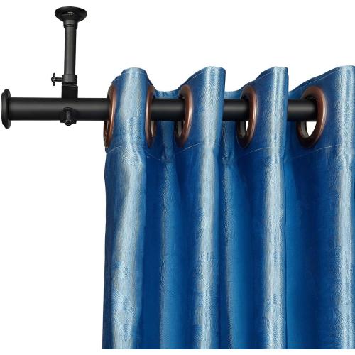 YunNephele Ceiling Curtain Rod 56-108 inch Matte Black,Adjustable Metal Single Window Curtain Rods Set,1 inch diameter Hanging /Wall Mount Drapery Rod