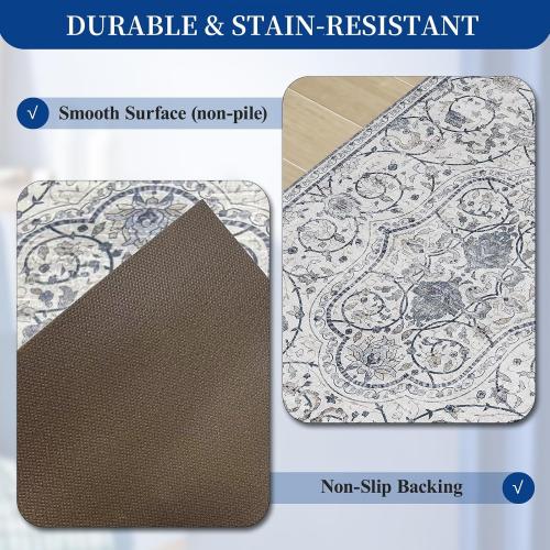 SALLOUS Runner Rug for Hallway, 6x2ft Vinyl Floor Mat for Hallway, Non-Slip Kitchen Mat for Home, Waterproof Area Rug for Bathroom, Entryway (Grayish Blue, Bohemian-Style)
