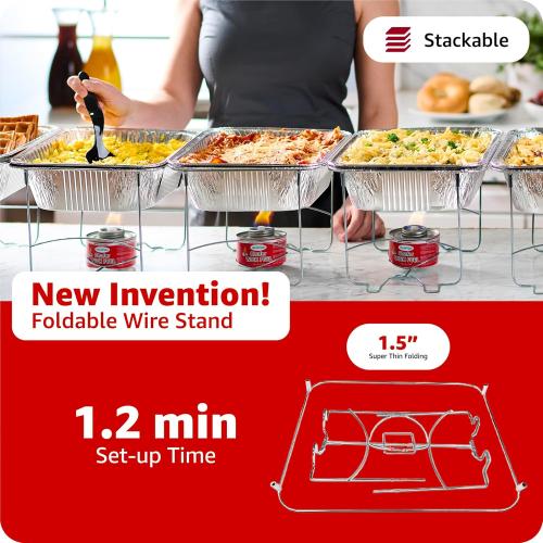 Disposable Chafing Dish Buffet Set, Food Warmers for Parties, Catering Supplies Buffet Display, Complete Premium Set, Half Size Single Pan, Warming Trays (6 Pack)