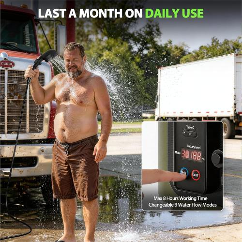 Portable Shower for Camping Leak-Proof Electric Cordless Power Camp Shower Pressure Washer with Water Tank 5 Gallon Outdoor for Garden Pet, Max 8 Hours Working & Installation-Free
