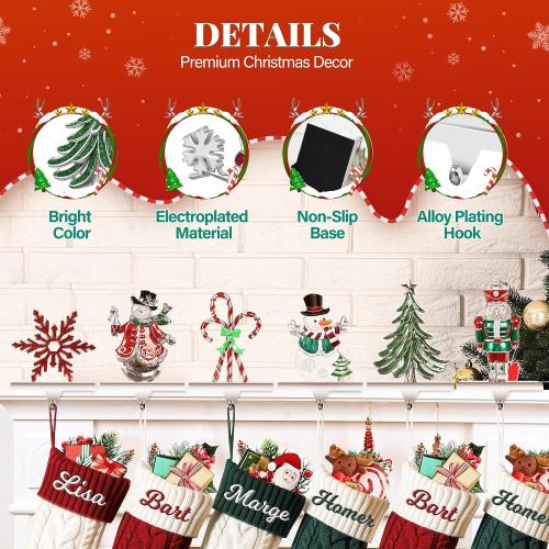 Loncaster Set of 6 Christmas Stocking Holders for Mantle, Christmas Tree Weighted Stocking Holder, Snowflakes Stocking Hangers for Mantle,Christmas Stocking Holder for Fireplace Christmas Decorations