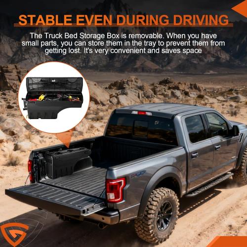 GEARLAST Truck Bed Storage Box With Password Lock For 2015-2025 Ford F-150, Drivers Side,30L, Black