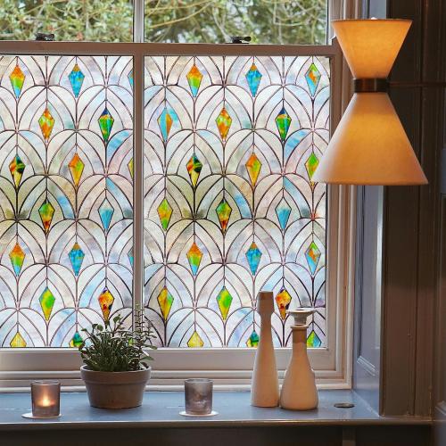 3D Stained Glass Window Film, Decorative Window Privacy Film for Bathroom,Front Door,Home, Sun Blocking Heat Control,Static Cling, Malachite 23.6inch x 35.4inch