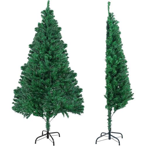 GlyinnHe 5FT Green Half Artificial Christmas Tree，Xmas Fake Half Pine Tree with Foldable Metal Stand Fully Easy Assembly Hinged Artificial Tree for Home Decoration, Party, Office