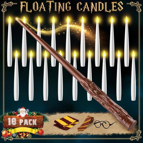 Floating Candles with Wand - Christmas Decorations Magic Flameless Candles Flickering Warm Light LED Hanging Candle Remote, Battery Operated Candles for Christmas Outdoor Indoor Party Decor