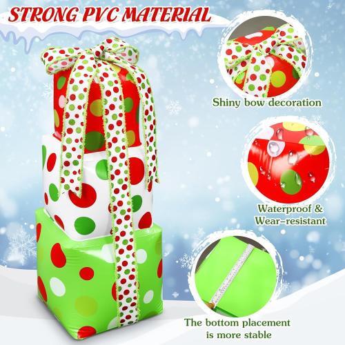 2 Pcs 3 ft Christmas Inflatable Gift Box Decorations, PVC Xmas Gift Box for Holiday Indoor Outdoor Yard Garden Lawn Photo Props