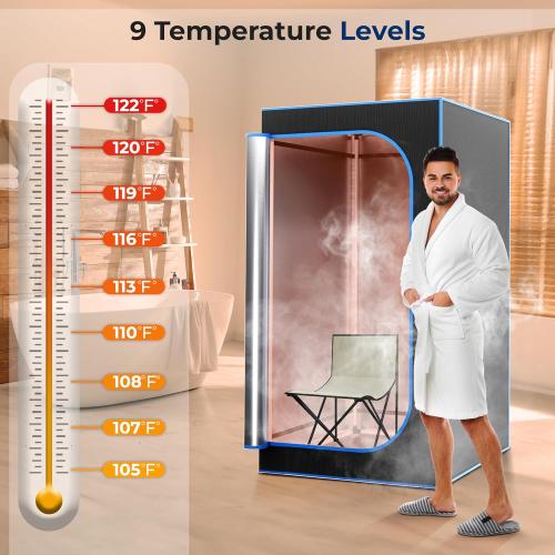 SereneLife Portable Sauna Box for Home, Steam Sauna Tent with Extra Large 4L Steamer - Includes Folding Sauna Chair, Remote Control w/ 9 Heat Levels for in-Home Spa - 2.9' x 2.9' x 5.9'