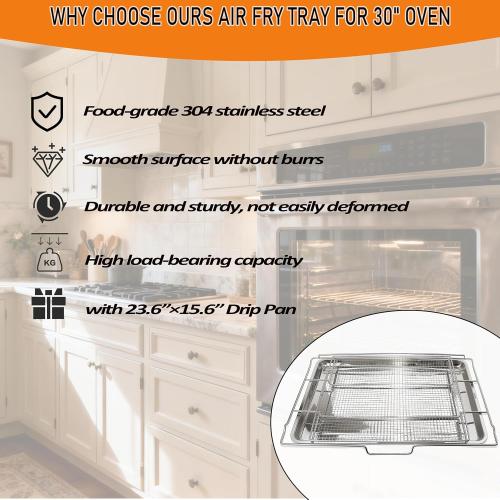Upgraded Air Fry Tray for 30 Oven with Drip Pan, Compatible with Frigidaire 30 Ranges and Wall Ovens, Stainless Steel, Oven Rack Measures 25 x 16 x 1.75