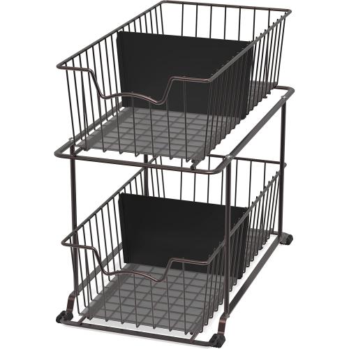 SimpleHouseware 2 Tier Cabinet Wire Basket Drawer Organizer, Brown