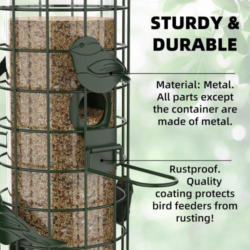 Squirrel Proof Bird Feeder,Metal Mesh Bird Feeders for Outdoors Hanging,Gravity Protection Squirrel Proof Wild Bird Feeders with Finch Cardinal Chickadee,3LB Large Capacity,Green