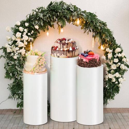 Cylinder Stands for Party, White PCV Display Plinth Cylinder Pedestal Stand Detachable Cake Pedestal Stand for Birthday Wedding Baby Shower Party Product Display Celebration Decor (3piece)