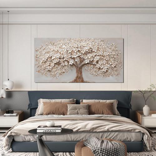 Canvas Wall Art Decor Prints Botanical Wall Art Pictures for Living Room Canvas Art Wall Decor Tree of Life Wall Art Decor Modern Large White Wall Art Prints Artwork for Walls Bedroom Office Decor 24 X 48