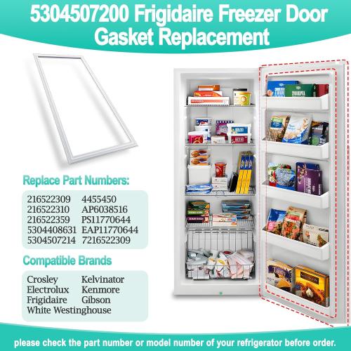 Upgraded 5304507200 Refrigerator Door Gasket Compatible with Frigidaire Ken-more Freezer Door Gasket Seal, 30.7 X 60.2 Elec-trolux Freezer Gasket Seal Replacement 216522309, 216522310, 5304507214