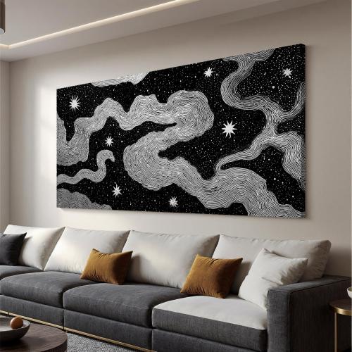 Black Abstract Wall Art Prints Stripe Canvas Art Wall Decor For Living Room Stars Abstract Art Painting Picture For Bedroom Office Home Aesthetic Wall Decoration Artwork Ready To Hang 20 X 40 ‼️unused‼️