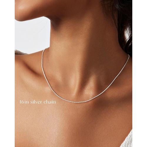 FUNEIA 925 Sterling Silver Necklace for Women Trendy Dainty Real Silver Chain Necklace Simple Thin Box Chain Beaded Chain Snake Chain Herringbone Necklaces Jewelry 14/16/18 Inch