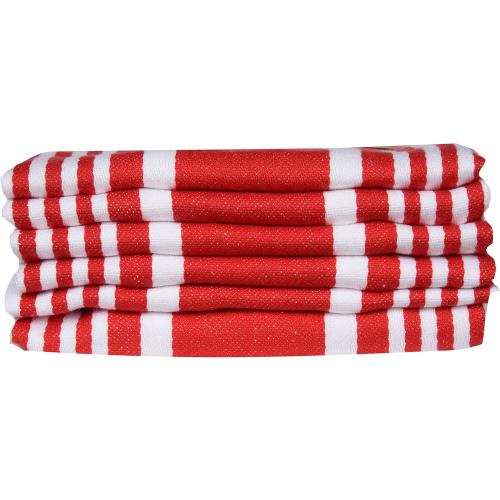 Urban Villa Kitchen Towels 100% Cotton Pack of 6, Highly Absorbent Quick Drying Super Soft Premium Dish Towels for Kitchen with Hanging Loop Hand & Tea Towels - 20x30 Inch, (Red & White, Striped)