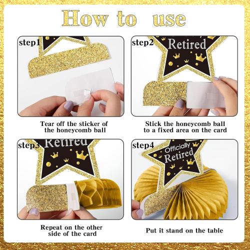 Retirement Party Decorations Gold Retirement Party Centerpiece Honeycomb Glitter Table Decorations Toppers for Happy Retirement Party Supplies Man and Women