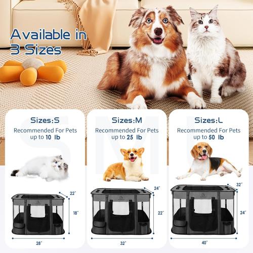 ROMANTIC BEAR Dog Playpen,Foldable Pet Puppy Cat Playpen,M(32x24x22) | Dog Crate with Upgrade Breathable Mesh and Durable 600D Oxford Cloth,Sturdy Dog Cage Indoor & Outdoor for Small Animals,Grey