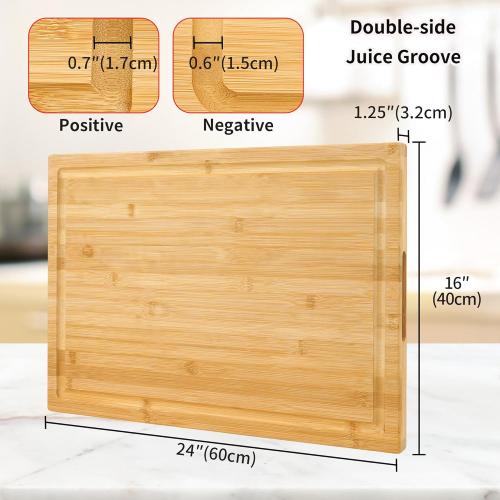 Utoplike Extra Large XXXL Bamboo Cutting Board 24 x16 Inch, Largest Wooden Butcher Block for Turkey, Meat, Vegetables, BBQ, Over the Sink Chopping Board with Handle and Juice Groove, Thickness 1.25
