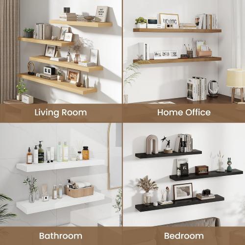 Dreamland 8 Deep Long Floating Shelves, 32 Inches Floating Shelves for Wall Set of 2, Large Display & Storage Shelf, Wall Shelf for Bathroom Bedroom Living Room Kitchen Office, Oak