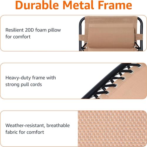 Amazon Basics Outdoor Patio Folding Reclining Lounge Rocking Chair with Pillow, Affordable Folding Chairs for Outside, Beige, 33.6 x 37.4 x 26 inch